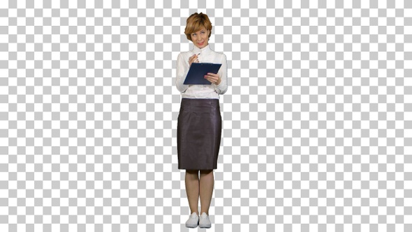 Portrait of young businesswoman with tablet, Alpha Channel