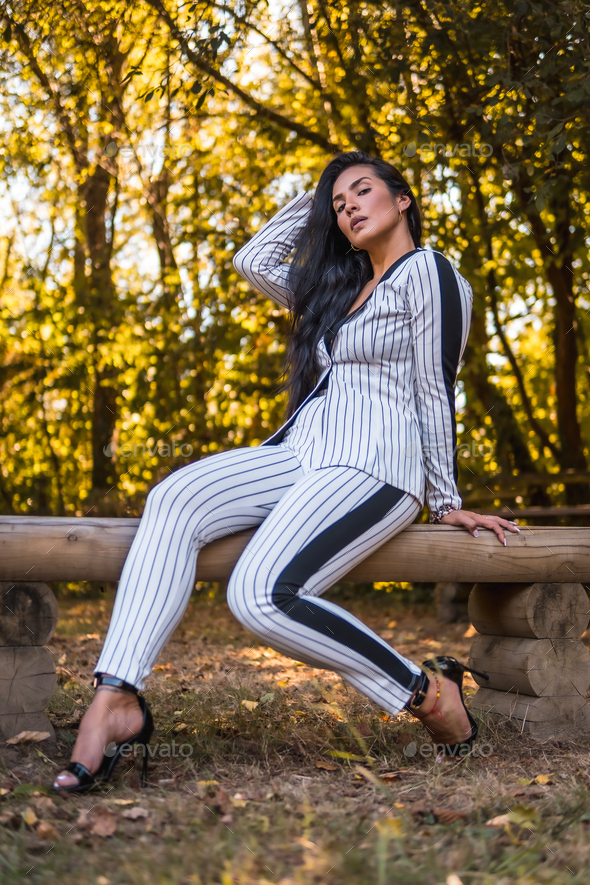 Teen Girl Wearing Black White Stripe Pants Stock Photo - Image of