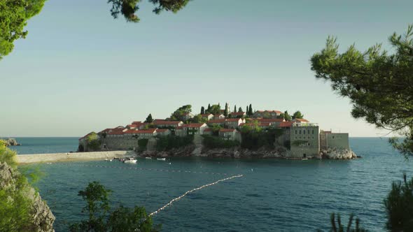 Sveti Stefan Is a Tourist Town By the Sea. Montenegro. Day alt