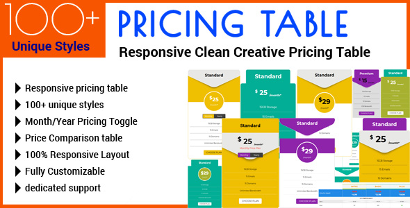 Pricing Table - Responsive Clean Creative Pricing Table