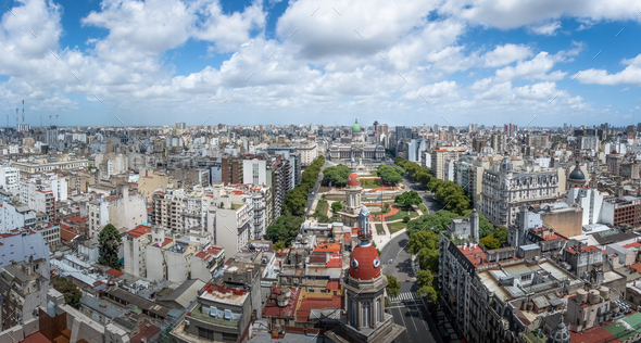 Panoramic Aerial view of Buenos Aires and Plaza Congreso (Congress Square) - Buenos Aires, Argentina