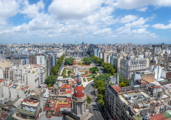 Aerial view of Downtown Buenos Aires and Plaza Congreso (Congress Square) - Buenos Aires, Argentina