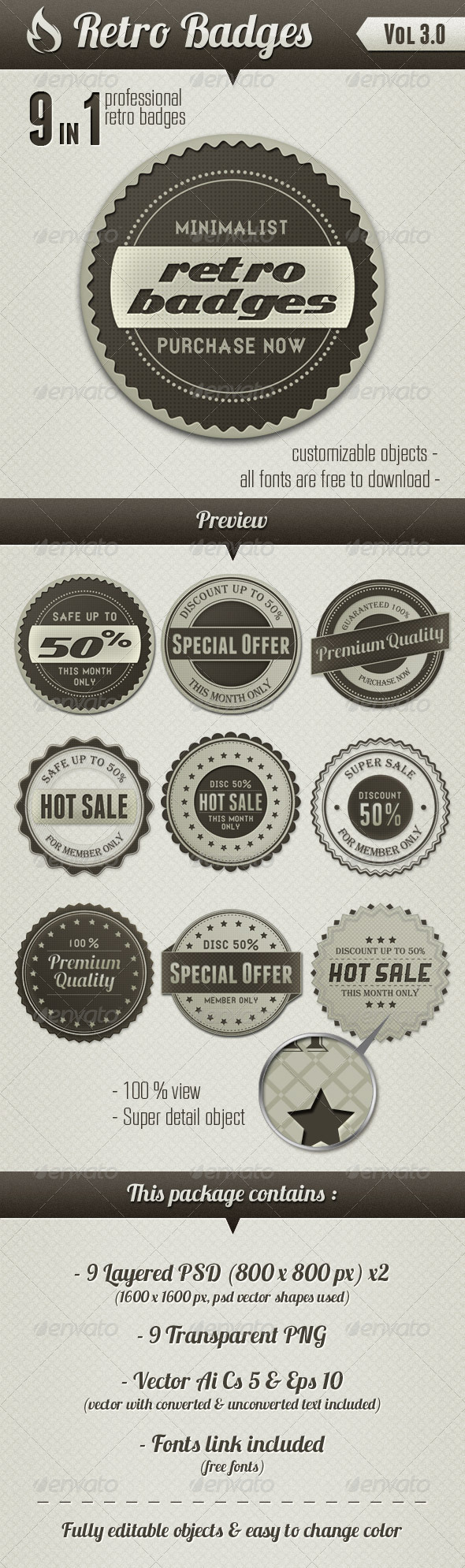 Retro Badges vol 3 - Badges & Stickers Web Elements