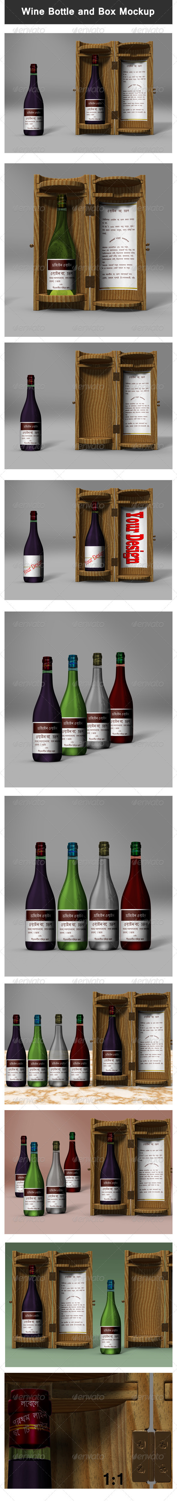 Wine Bottle and Box Mock-up