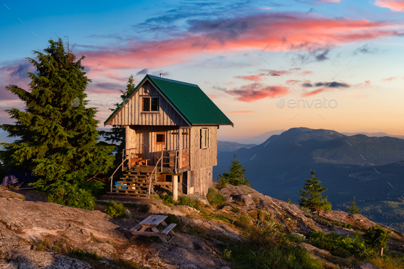 View of Tin Hat Cabin on top of a mountain