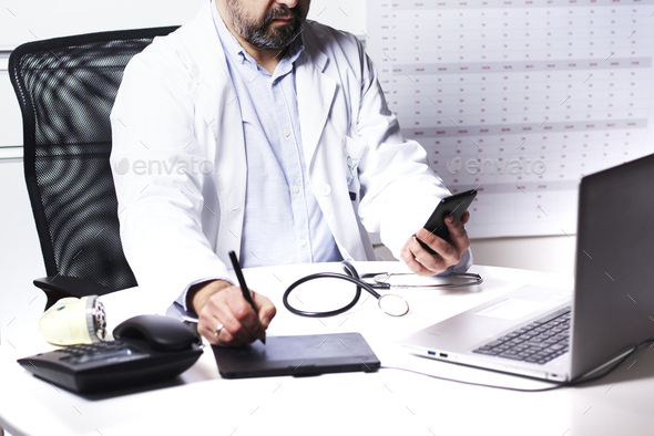 a doctor performing a remote consultation