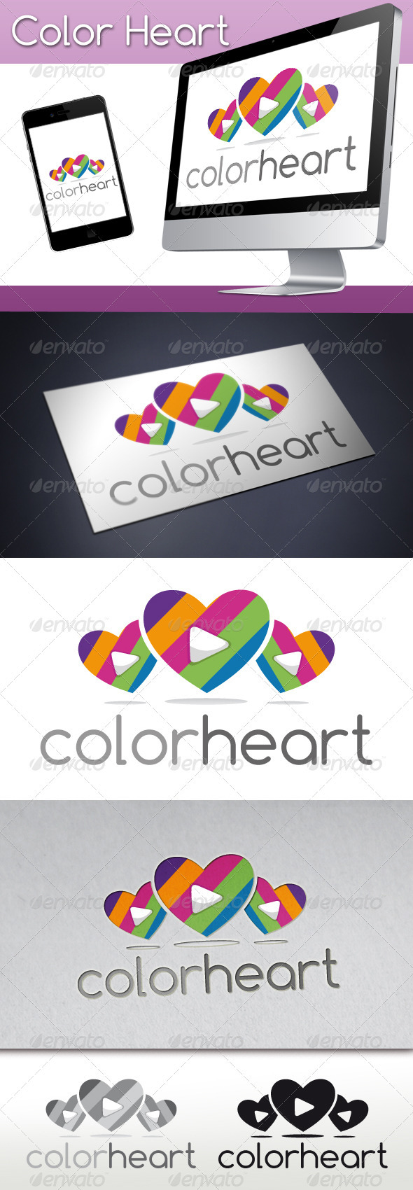 Color Heart Play Media Logo - Symbols Logo Templates