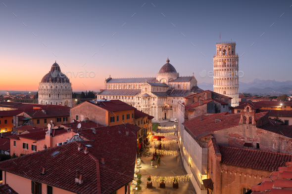 Pisa, Italy with the Duomo and Leaning Tower - Stock Photo - Images