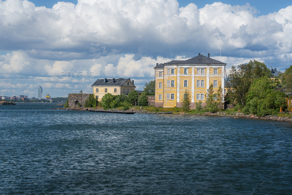 Naval Academy and Pikku Musta Island in Suomenlinna - Helsinki, Finland - Stock Photo - Images
