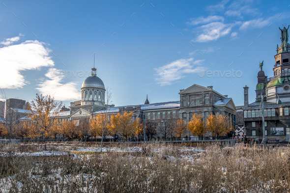 Old Montreal skyline with Bonsecours Market and Chapel - Montreal, Quebec, Canada - Stock Photo - Images