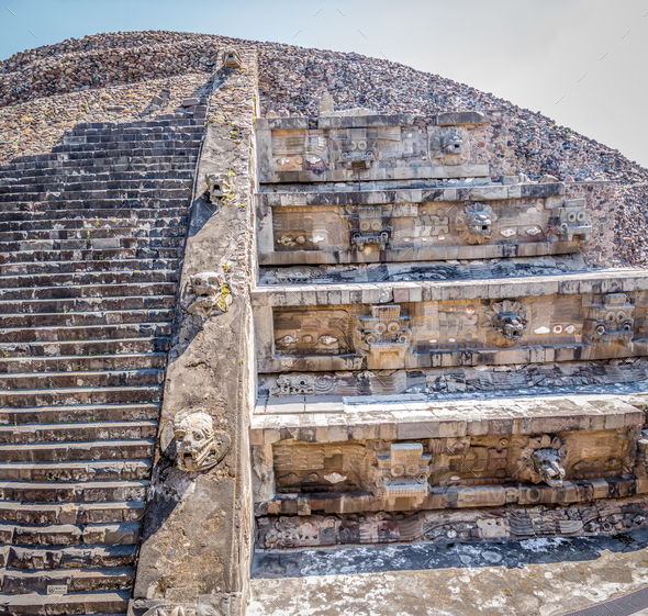 Quetzalcoatl Pyramid Temple at Teotihuacan Ruins - Mexico City, Mexico ...