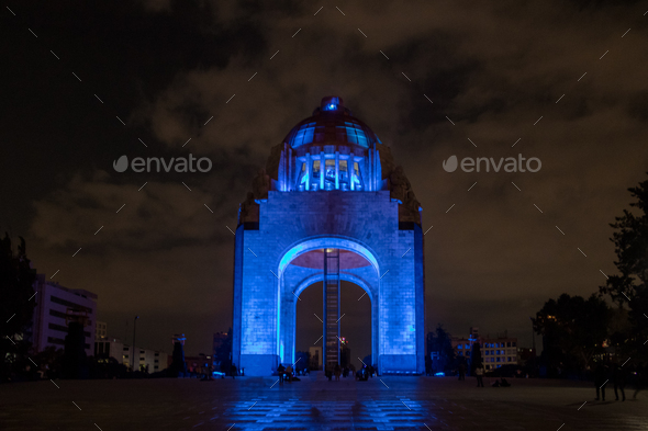 Monument to the Mexican Revolution (Monumento a la Revolucion) at night - Mexico City, Mexico - Stock Photo - Images