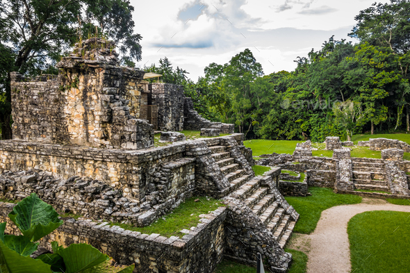 Temples of the Cross Group at mayan ruins of Palenque - Chiapas, Mexico ...