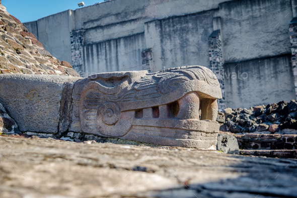 Serpent Sculpture in Aztec Temple (Templo Mayor) at ruins of Tenochtitlan - Mexico City, Mexico