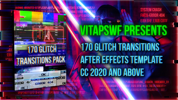170 Glitch Transitions Pack broadcast-packages template preview