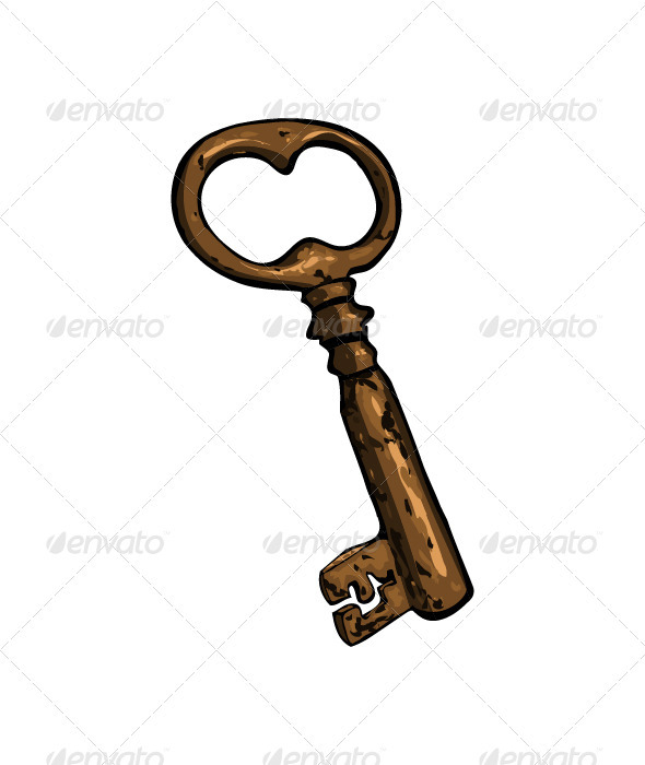 Old rusty cartoon key - Objects Vectors