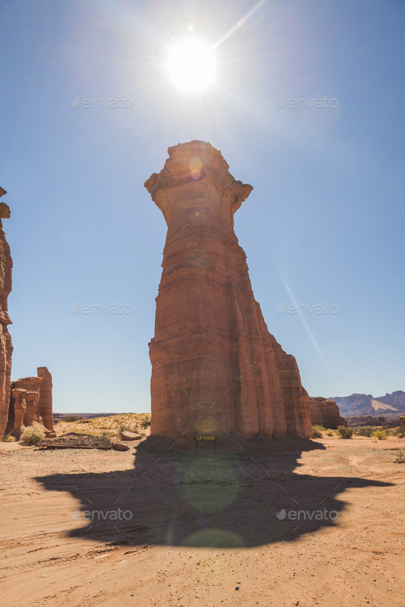La Torre, a rock tower formation in the desert at Talampaya National Park, La Rioja Province, North