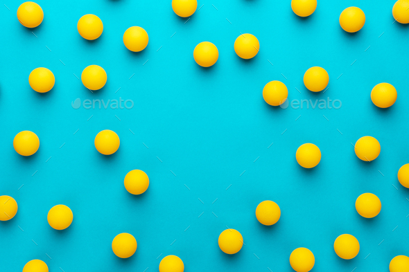 Flat Lay Image of Many Table Tennis Balls with Copy Space in The Middle - Stock Photo - Images