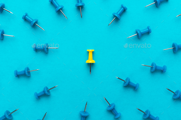 Yellow Push Pin out Of the Crowd Conceptual Photo of Attack on Person for Views - Stock Photo - Images