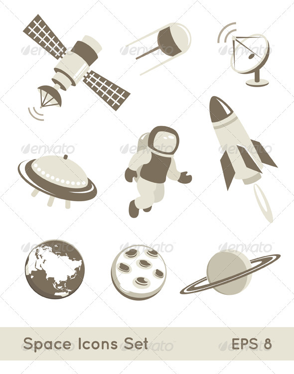 Space And Air Transport Icons Set - Industries Business