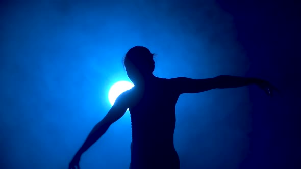 Diligent Young Graceful Ballerina Dancing Elements of Classical Ballet. Shot in the Dark with Light alt