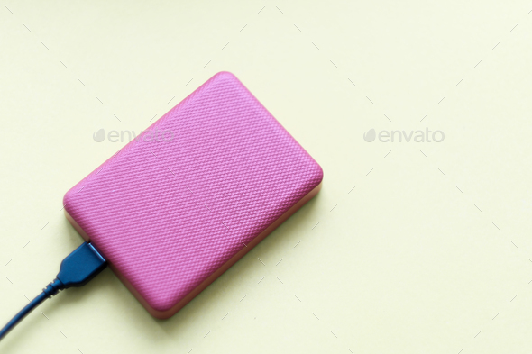 External hard drive disc with usb 3.0 cable. data storage on portable hdd. backup