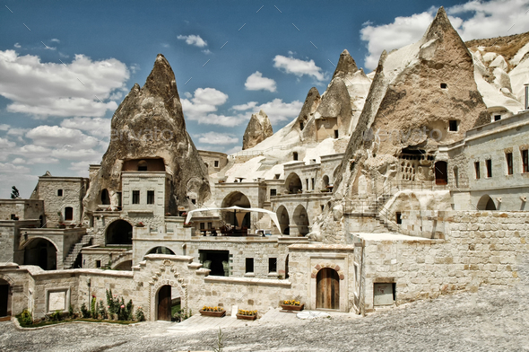 Goreme, Cappadocia, Turkey. Ancient caves, now underground hotels for tourists