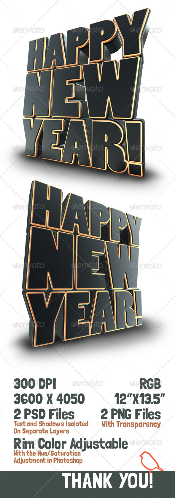 Happy New Year 3D Text Render - Text 3D Renders