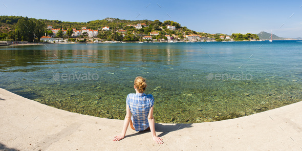 Panoramic Photo Of A Tourist On Kolocep Island Elaphiti Islands Dalmatian Coast Croatia Stock 1179