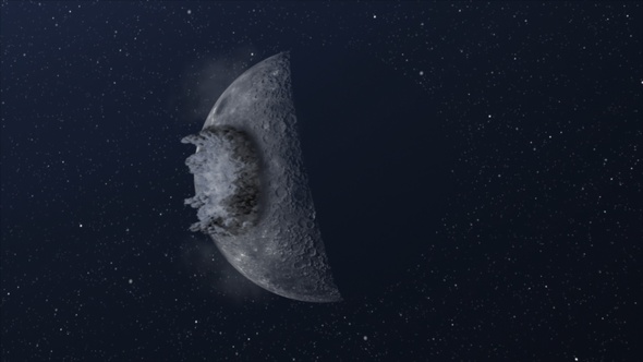 Asteroid meteor crash on moon surface alt