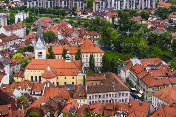 View from Ljubljana Castle of Ljubljana Old Town, Slovenia, Europe - Stock Photo - Images