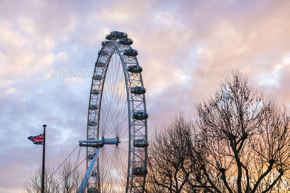 London Eye at sunset, London Borough of Lambeth, England, United Kingdom - Stock Photo - Images