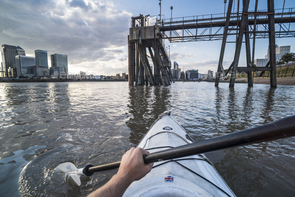 Kayaking on the River Thames, London, England - Stock Photo - Images