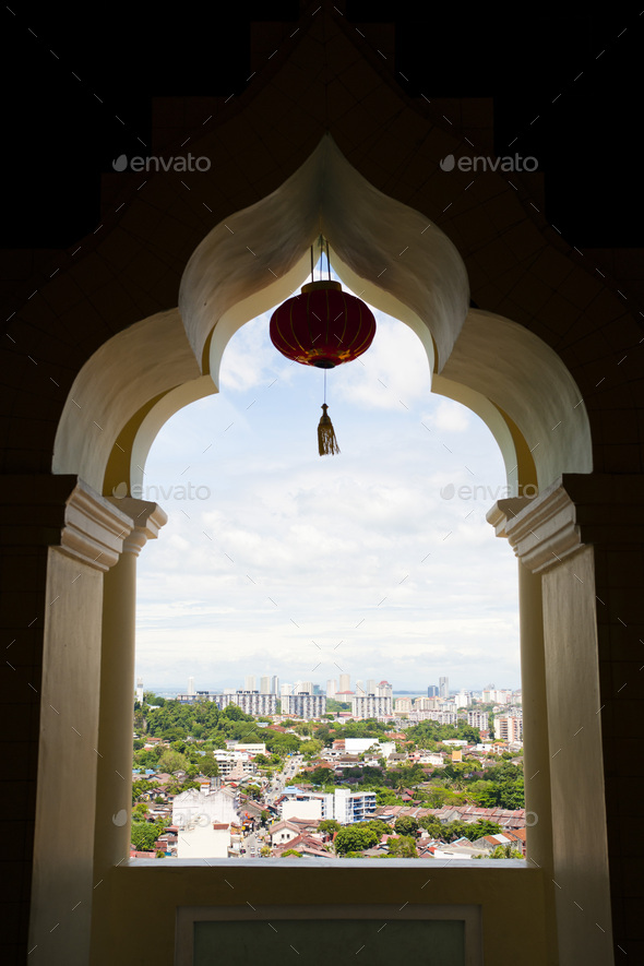 Chinese Lantern Hanging in a Window at Kek Lok Si Temple, Penang, Malaysia, Southeast Asia - Stock Photo - Images