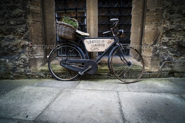 Vaults and Garden Cafe sign on a bicycle in Oxford, Oxfordshire, England, United Kingdom, Europe