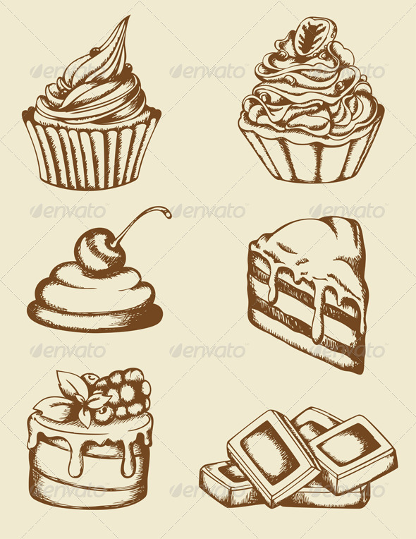 Vintage Cakes and Chocolate - Food Objects