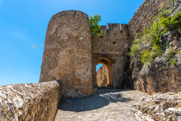 Entrance of the castle of the medieval town of Chulilla in the mountains