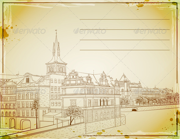 Retro Post Card - Buildings Objects