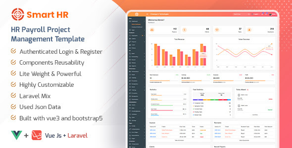 SmartHR – HR, Payroll, Project & Employee Management Bootstrap Admin Template (Vuejs + Laravel)