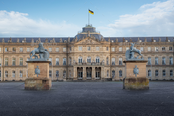 Stuttgart New Palace (Neues Schloss) with the lion and the deer sculptures - Stuttgart, Germany