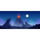 Night Landscape Volcano with Red Glowing Magma