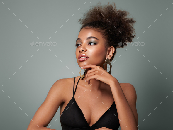 Beauty portrait of African American girl with afro hair. Beautiful black  woman. Cosmetics, makeup and fashion Stock Photo, woman 