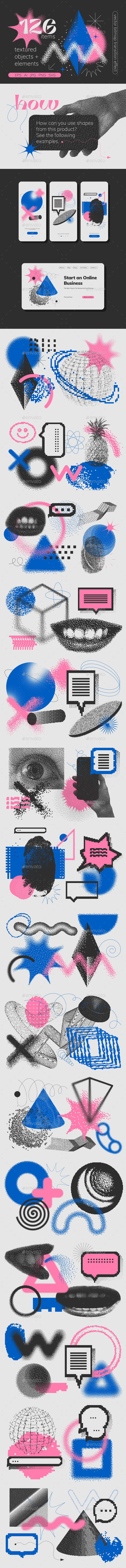 Vector Dither Textured Clip Art Shapes Set
