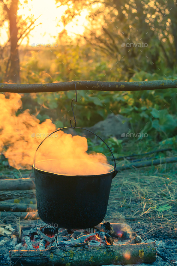 Tourist pot over camp fire Stock Photo by Kateryna_Maksymenko PhotoDune