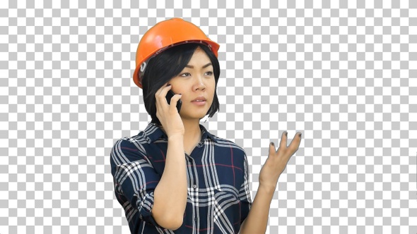Female engineer with orange helmet having, Alpha Channel