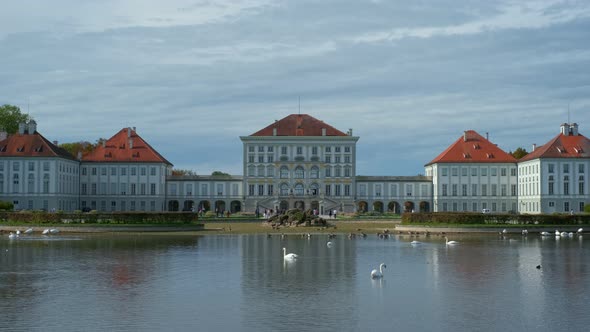 Nymphenburg Palace in Munich During October. Famous Tourist Landmark in Minchen. Lake with Beautiful alt