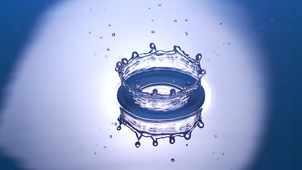 700671 Drop of Water falling into Water against Blue background, Slow motion alt