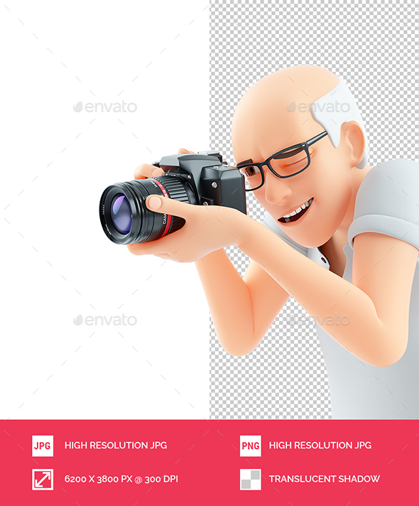 3D Senior Man Taking Photo with Camera