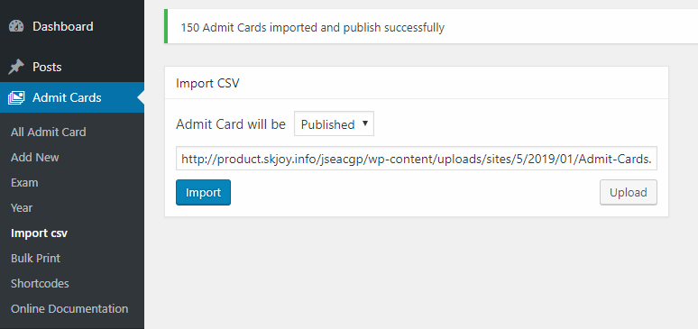 CSV Import of JP Students Exam Admit Card Generator Premium