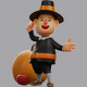 Thanksgiving Pilgrim Man 3D Character with three pose